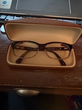 Longchamp Brown tortoise Gradient Rectangular Glasses with logo brown case
